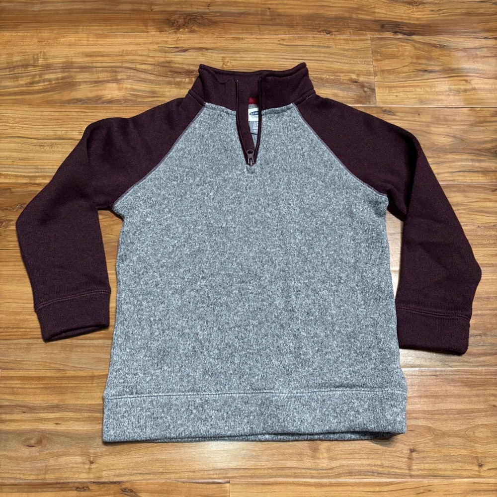 Old‎ Navy Pullover Sweater Quarter Zip Gray Burgundy Kids Size S (6-7) THICK EUC